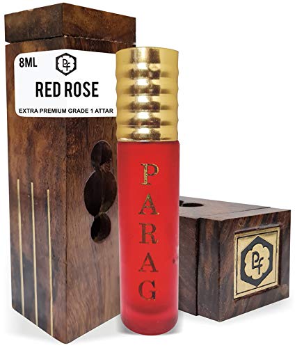 Parag Fragrances Red Rose Attar (Grade 1 & Bhapka Processed) With Hand Crafted Wooden