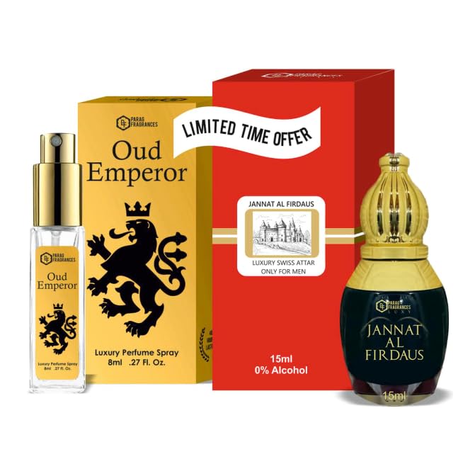 Parag Fragrances Jannat al Firdaus 12ml Attar and Oud Emperor 8ml Perfume Combo Offer Pack/Natural and Long Lasting Fragrance
