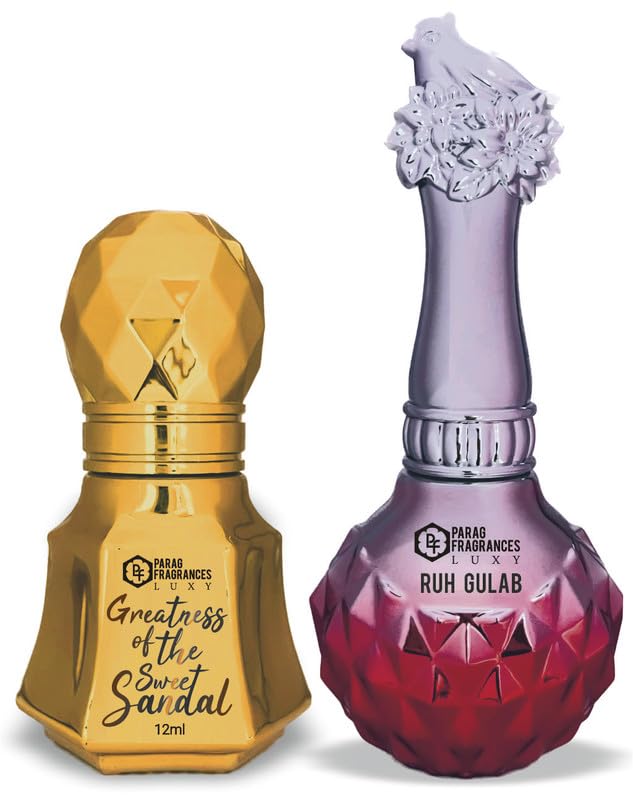 Parag fragrances Women Great Sweet Sandal 12Ml Liquid And Ruh Gulab 12Ml Attar Combo Offer Pack For Clothes And Worship/Long Lasting Attar Perfume