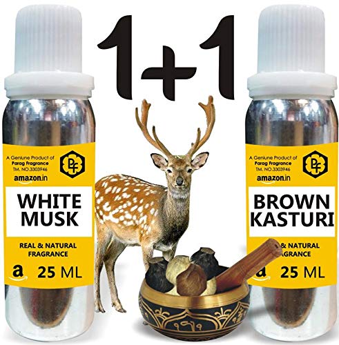Parag Fragrances Brown Kasturi & White Musk Attar Each 25ml Total 50ml Attar (Limited Time Offer) |Alcohol Free Attar|Best Attar For Man & Religious Attar