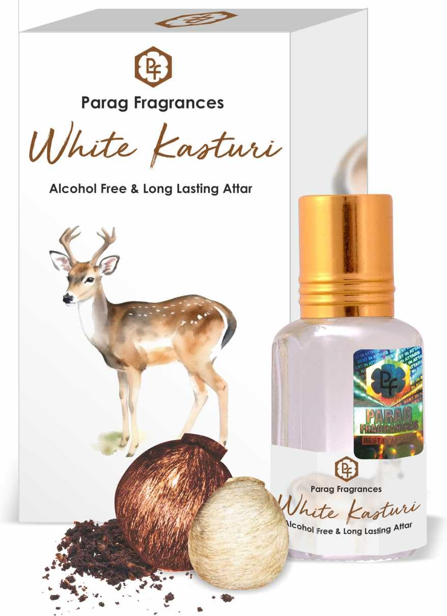Parag fragrances Unisex Adult White Kasturi Musk Alcohol Free & Long Lasting Attar Liquid 6Ml / For Clothes & Religious (Worship) Use