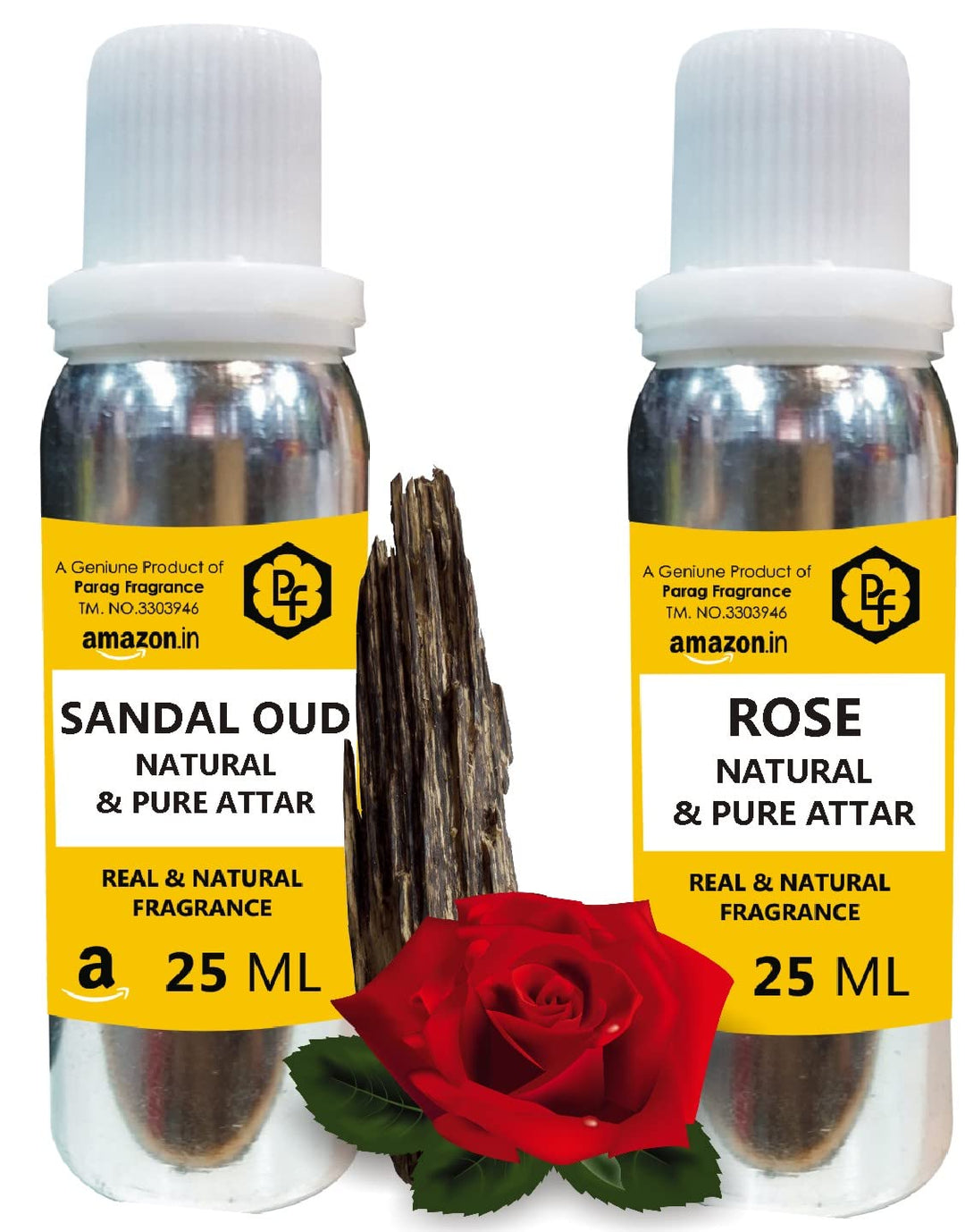Parag Fragrances Natural Rose & Oud Sandal Attar Each 25ml Total 50ml Attar (Limited Time Offer) |Alcohol Free Attar|Best Attar For Man & Religious Attar