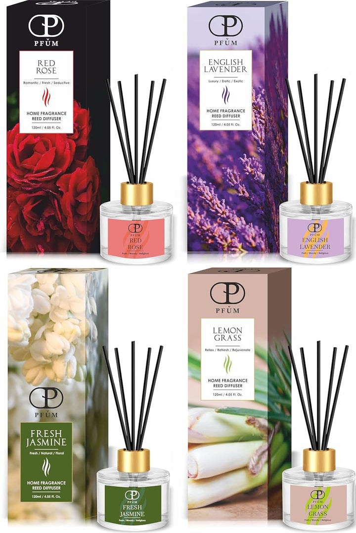 PFUM English Lavender Reed Diffuser Set for Home Fragrance | 120ml with 6 Sticks | Luxury Fragrance Reed Diffuser for Home, Office, Spa, Restaurants & Showrooms