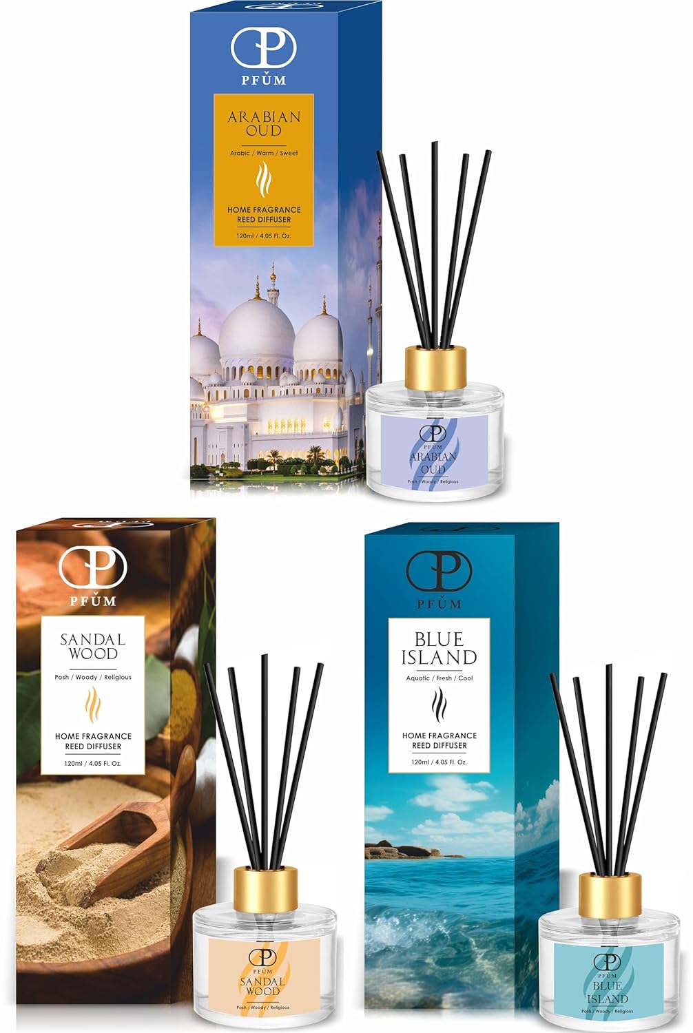 PFUM Arabian Oud Reed Diffuser Set for Home Fragrance | 120ml with 6 Sticks | Luxury Fragrance Reed Diffuser for Home, Office, Spa, Restaurants & Showrooms