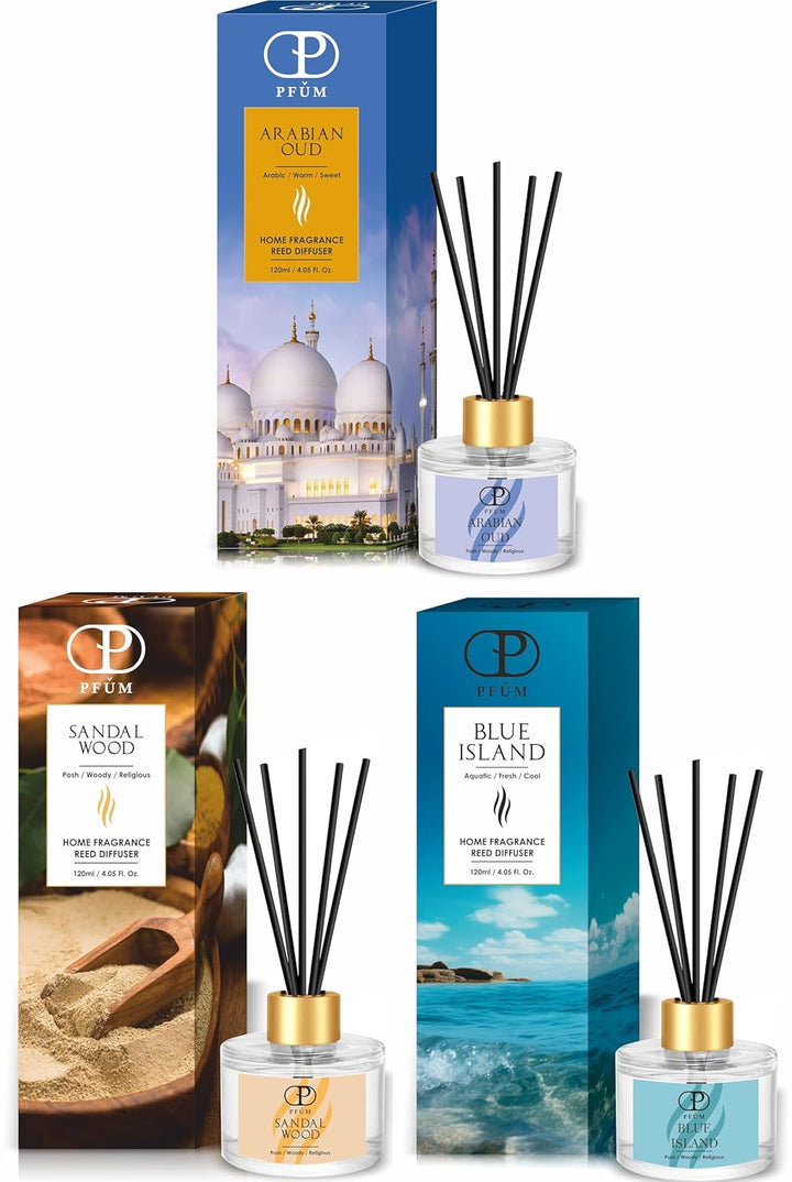 PFUM Arabian Oud Reed Diffuser Set for Home Fragrance | 120ml with 6 Sticks | Luxury Fragrance Reed Diffuser for Home, Office, Spa, Restaurants & Showrooms