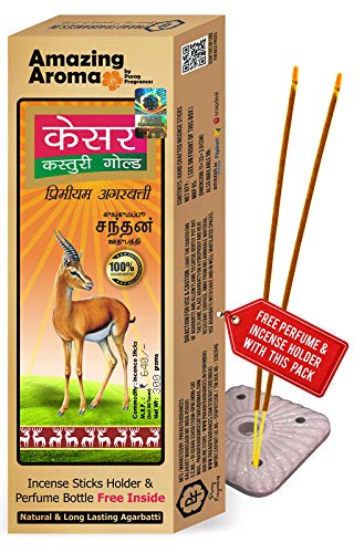 Parag Fragrances Kasturi Incense Sticks/Offer Pack of 250gm Agarbatti with 2pc Perfumes and 1pc Incense Holder/Natural Fragrance & No Charcoal Incense Sticks for Pooja & Home Fragrance