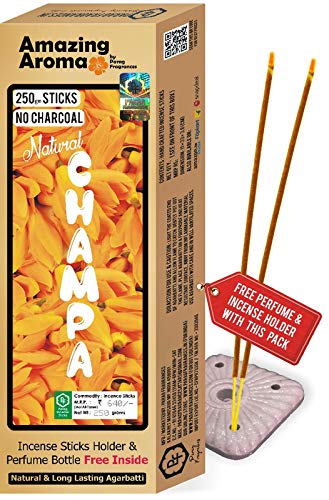 Parag Fragrances Natural Champa Incense Sticks/Offer Pack of 250gm Agarbatti with 2pc Perfumes and 1pc Incense Holder/Natural Fragrance & No Charcoal Incense Sticks for Pooja & Home Fragrance