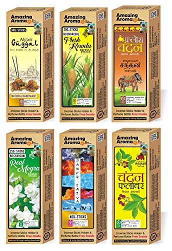 Parag Fragrances 6 Flowers Incense Sticks (Rajnigandha, Marigold, Raat Rani, Parijat, Lily & Orchid) / Offer Pack of 325gm Agarbatti with 2pc Perfumes and 1pc Incense Holder