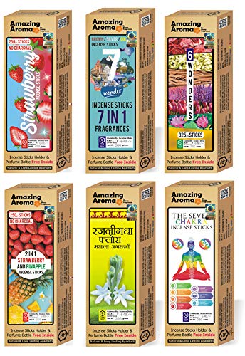 Parag Fragrances 6 Flowers Incense Sticks (Rajnigandha, Marigold, Raat Rani, Parijat, Lily & Orchid) / Offer Pack of 325gm Agarbatti with 2pc Perfumes and 1pc Incense Holder