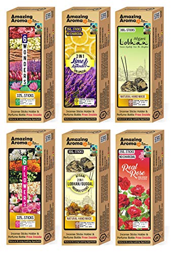 Parag Fragrances 6 Flowers Incense Sticks (Rajnigandha, Marigold, Raat Rani, Parijat, Lily & Orchid) / Offer Pack of 325gm Agarbatti with 2pc Perfumes and 1pc Incense Holder