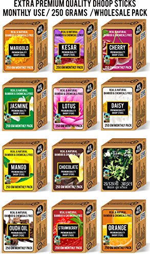 Parag Fragrances Natural 7 in 1 (Gugal,Sandal,Rose,Saffron,Mogra,Lotus,Kewda) Dhoop Sticks 250 Gram/Chemical & Bamboo Free Natural Dhoop Batti/Dhoop Sticks for Prayer & Home Fragrance
