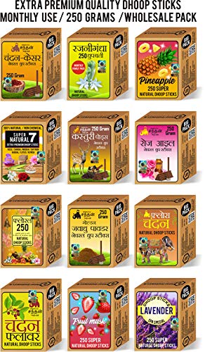 Parag Fragrances Natural 7 in 1 (Gugal,Sandal,Rose,Saffron,Mogra,Lotus,Kewda) Dhoop Sticks 250 Gram/Chemical & Bamboo Free Natural Dhoop Batti/Dhoop Sticks for Prayer & Home Fragrance