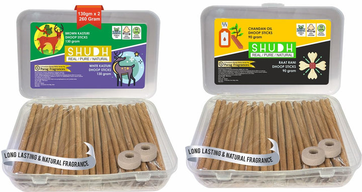 Parag Fragrances Mysore Sandal & Swiss Rose Dhoop Sticks Combo/Natural Dhoop Incense Sticks 130 Gram + 130 Gram = 260 Gram
