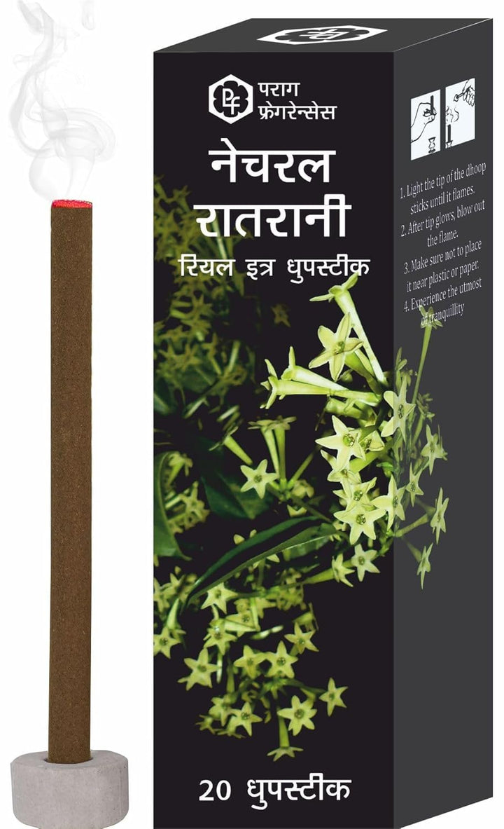 Parag Fragrances Natural Raat Rani, Desi Gulab,Javadhu,Taja Chemeli & Malyagiri Sandal Dhoop 100 Sticks Pack