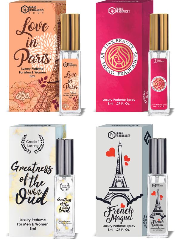 Parag Fragrances Sandalwood & Ruh Gulab Luxury Perfume Combo (8ml x 2pc) Long Last, Imported, Pocket & Purse Friendly, Reusable Perfume Spray For Men & Women