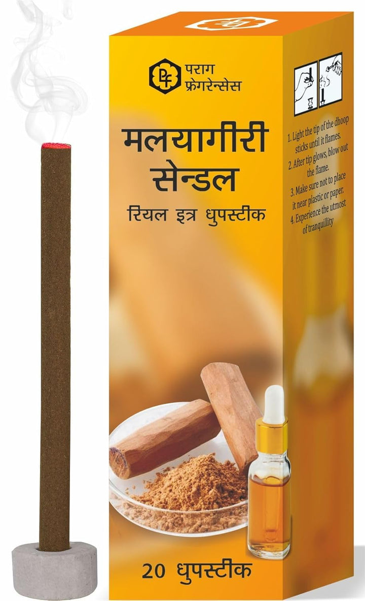 Parag Fragrances Natural Raat Rani, Desi Gulab,Javadhu,Taja Chemeli & Malyagiri Sandal Dhoop 100 Sticks Pack