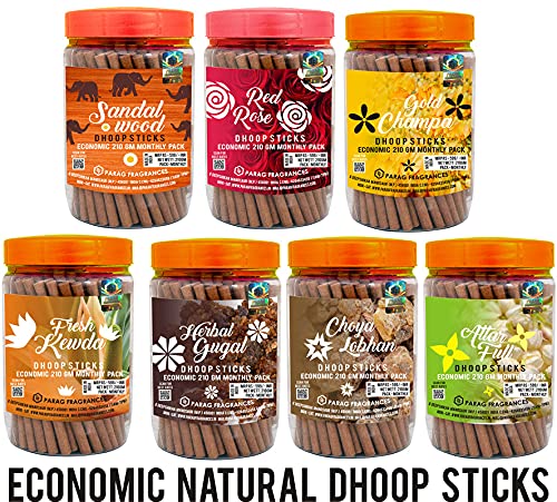 Parag fragrances Hand Crafted, Long Lasting Red Rose Natural Essential oils and Herbs Premium Dhoop Sticks Jar for Prayer (Without Charcoal and Bamboo) 200gm Pack
