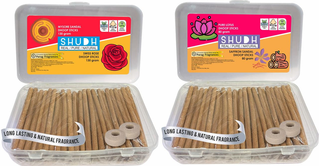Parag Fragrances Mysore Sandal & Swiss Rose Dhoop Sticks Combo/Natural Dhoop Incense Sticks 130 Gram + 130 Gram = 260 Gram