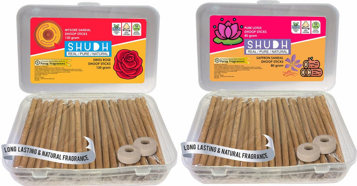 Parag Fragrances Mysore Sandal & Swiss Rose Dhoop Sticks Combo/Natural Dhoop Incense Sticks 130 Gram + 130 Gram = 260 Gram