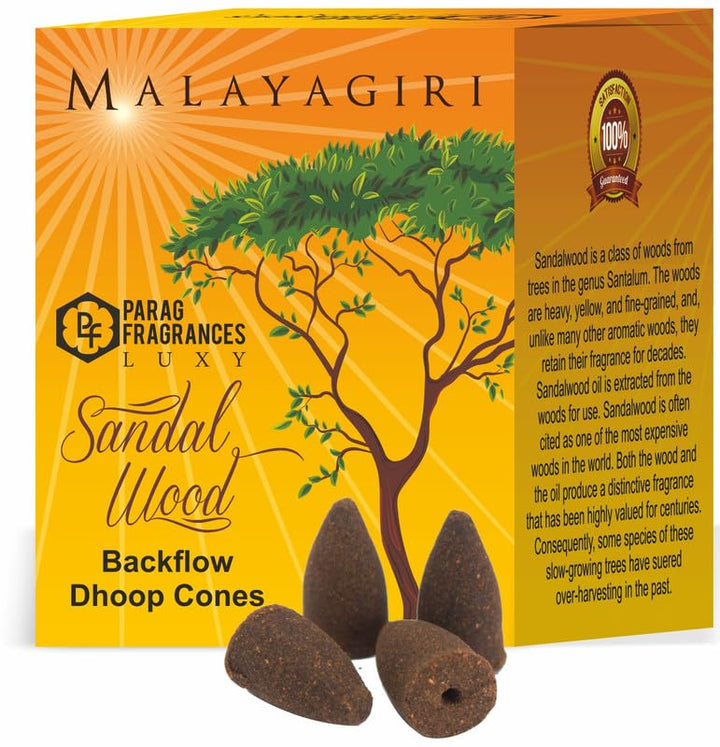 Parag Fragrances Sandalwood Backflow Dhoop Cones/Pure & Natural Chandan/Mysore Sandalwood Dhoop Backflow Cones