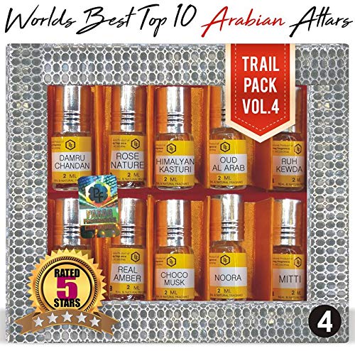 Parag Fragrances Top 10 Attars Trail Pack of Damru Chandan, Rose Nature, Himalyan Kasturi, Oud Al Arab, Ruh Kewda, Tobecco Vanilla, Real Amber, Choco Musk, Noora, Mitti Best Alcohol Free Attar