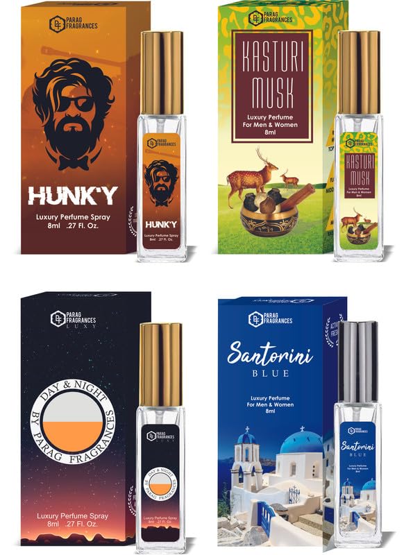 Parag Fragrances Sandalwood & Ruh Gulab Luxury Perfume Combo (8ml x 2pc) Long Last, Imported, Pocket & Purse Friendly, Reusable Perfume Spray For Men & Women