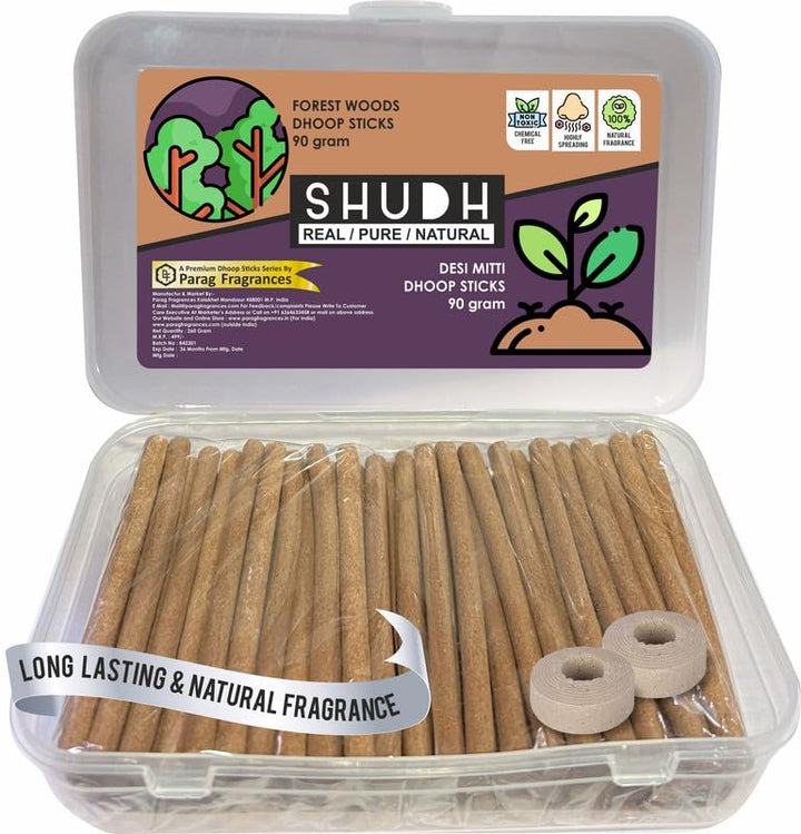 Parag Fragrances Mitti Dhoop & Forest Woods Dhoop Sticks Combo/Natural Dhoop Incense Sticks 90 Gram + 90 Gram = 180 Gram