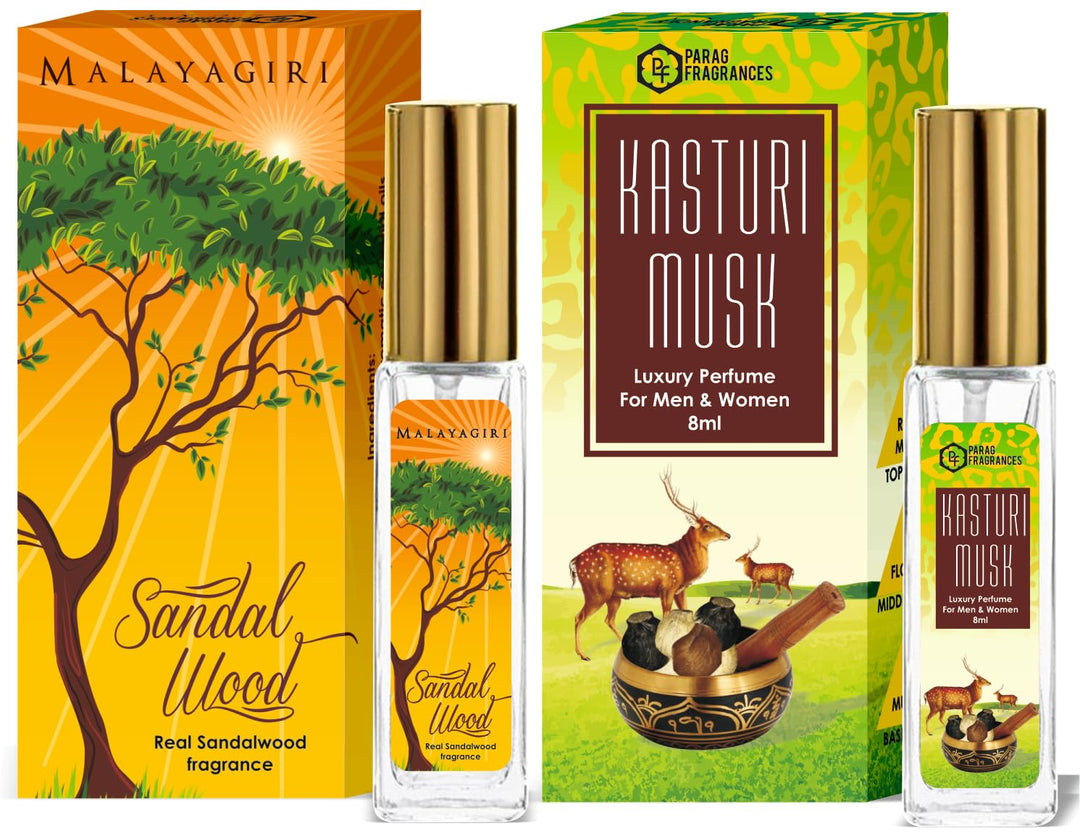 Parag Fragrances Mysore Sandal/Jasmine/Ruh Gulab Combo Pack of Long Lasting Perfume 8ml x 3 pc Total 24ml Perfume Spray For Men and Women