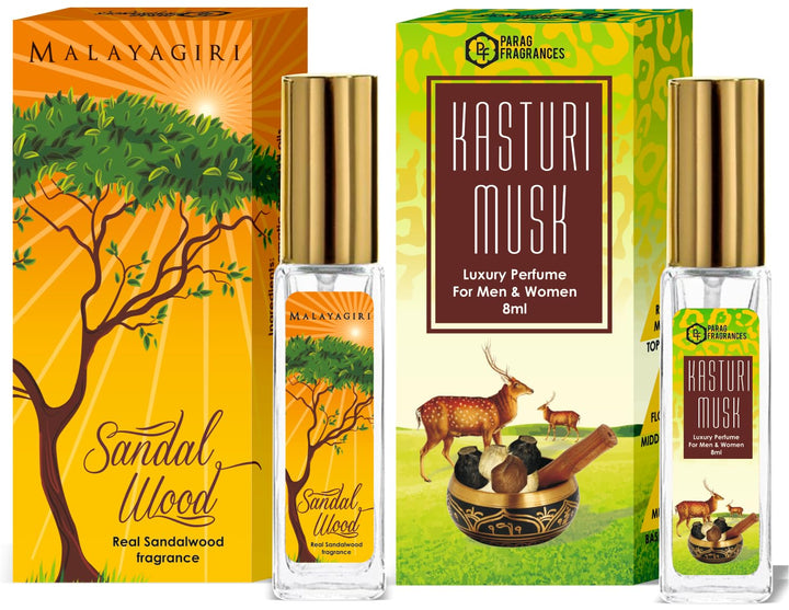 Parag Fragrances Mysore Sandal/Jasmine/Ruh Gulab Combo Pack of Long Lasting Perfume 8ml x 3 pc Total 24ml Perfume Spray For Men and Women