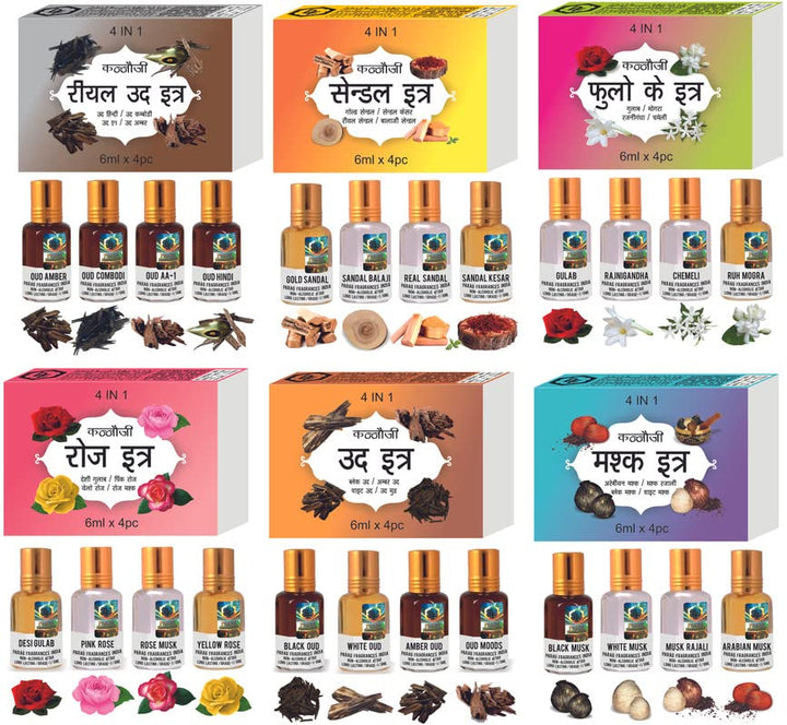 Parag Fragrances Flower Attar 4 In 1 Combo (Gulab, Rajnigandha, Chemeli & Ruh Mogra) Real, Natural & Alcohol Free Grade 1 Attar/Long Lasting Liquid Perfume For Unisex, 6ml - Rose