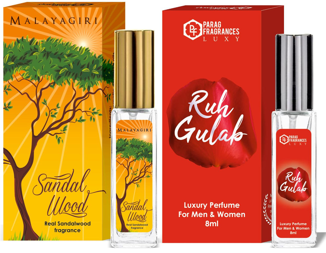Parag Fragrances Mysore Sandal/Jasmine/Ruh Gulab Combo Pack of Long Lasting Perfume 8ml x 3 pc Total 24ml Perfume Spray For Men and Women