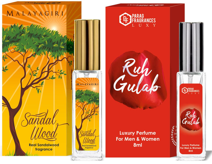 Parag Fragrances Mysore Sandal/Jasmine/Ruh Gulab Combo Pack of Long Lasting Perfume 8ml x 3 pc Total 24ml Perfume Spray For Men and Women