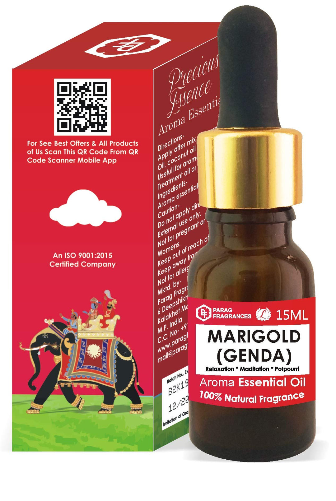 Parag fragrances Glass Marigold Essential Oil 15ml (Undiluted, Pure Natural Essential Oil for Aromatherapy, Relaxation, Meditation or Hair/Skin Treatment) - Beige