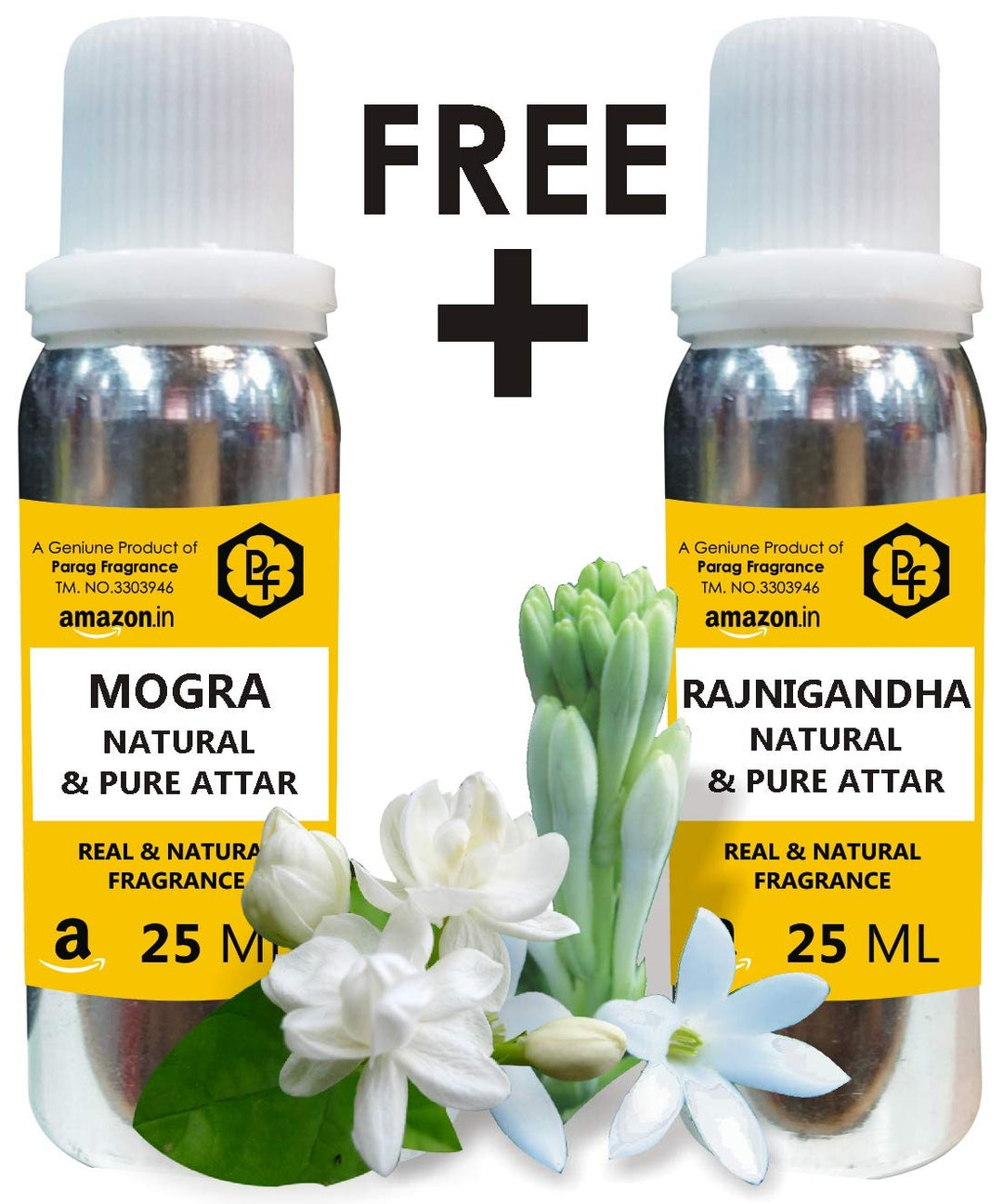 Parag Fragrances Mogra 25ml Attar & Get Rajnigandha 25ml Attar Free 0% Alcohol, Long Lasting Attar, Natural Attar For Men, Best Long Lasting Attar