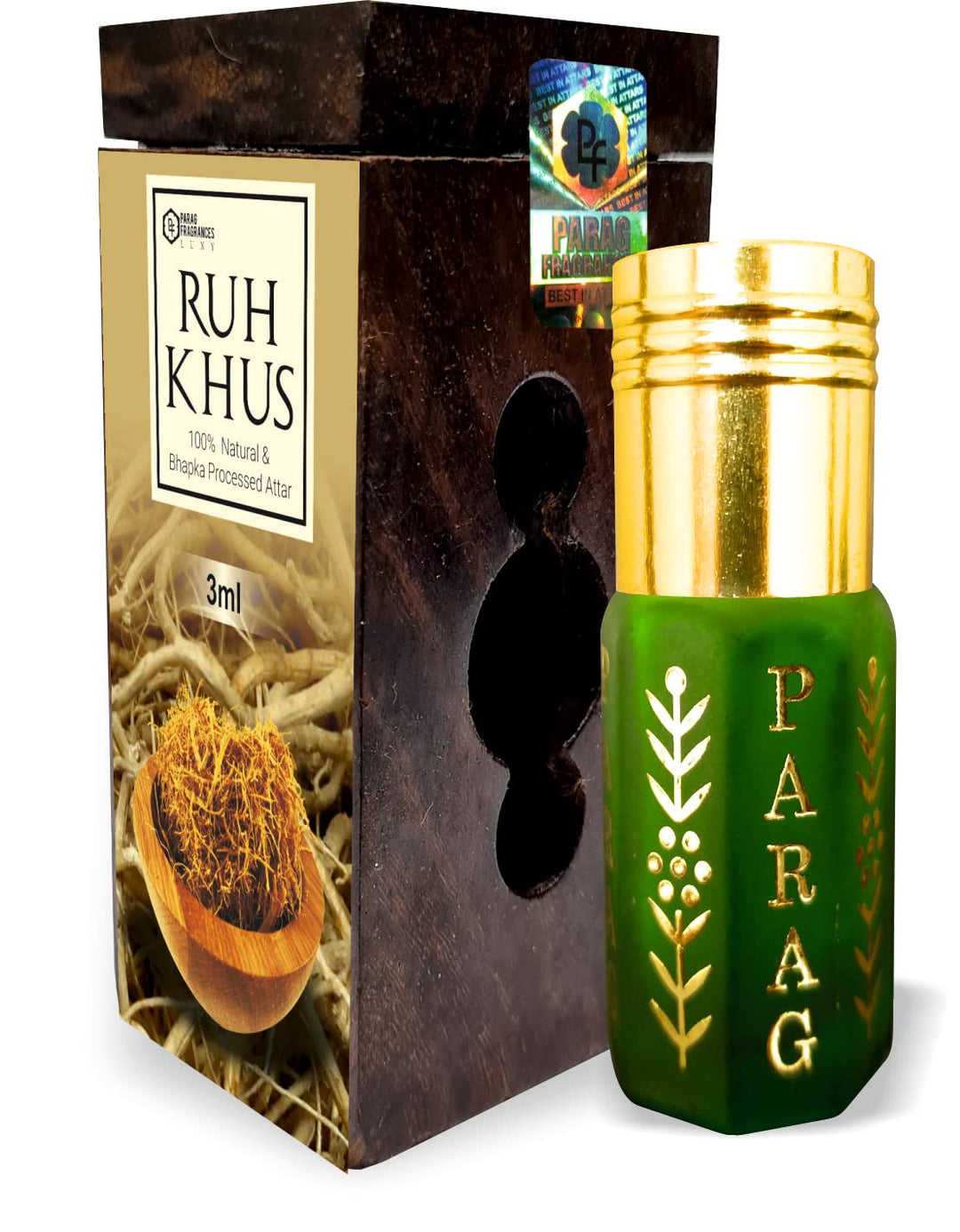 Parag Fragrances Ruh Khus 3ml Attar (100% Natural & Bhapka Processen Khus/Vetiver Attar) Long Lasting and Purest Attar of Kannauji Khus