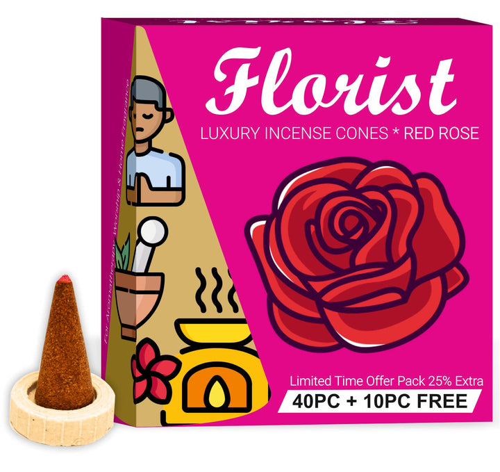 Parag Fragrances Florist Rose Luxury Dhoop Cones for Pooja, Home Fragrance & Meditation 50 Cones Pack
