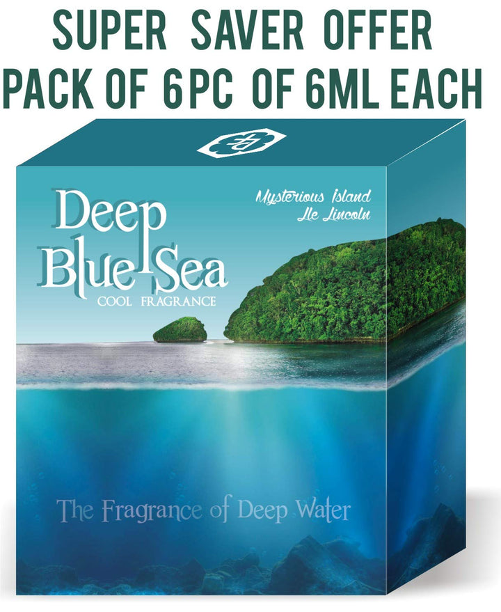 Parag Fragrances Super Saver 6pc Pack of Deep Blue Sea Attar For Men Each 6ml Total 36ml (Best Long Lasting Attar For Men) 100% Alcohol Free Attar
