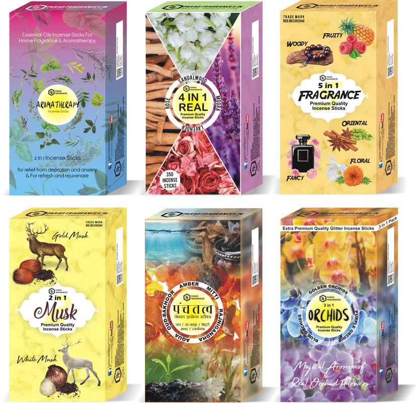 Parag Fragrances 7 Chakra Incense Sticks/Agarbatti Real Essential Oils (7 in 1 Fragrance/Total 300 Gm) 24 Hours Fragrance Lasting Agarbatti for Pooja/Worship and Home Fragrance