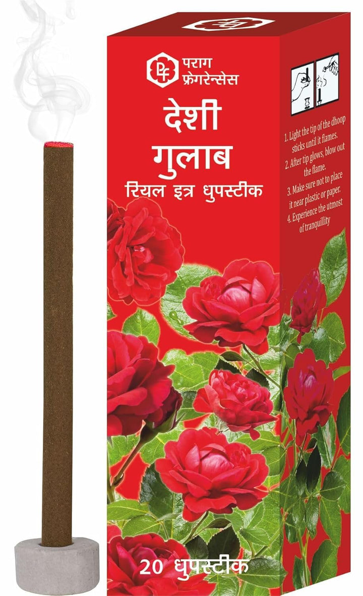 Parag Fragrances Natural Raat Rani, Desi Gulab,Javadhu,Taja Chemeli & Malyagiri Sandal Dhoop 100 Sticks Pack