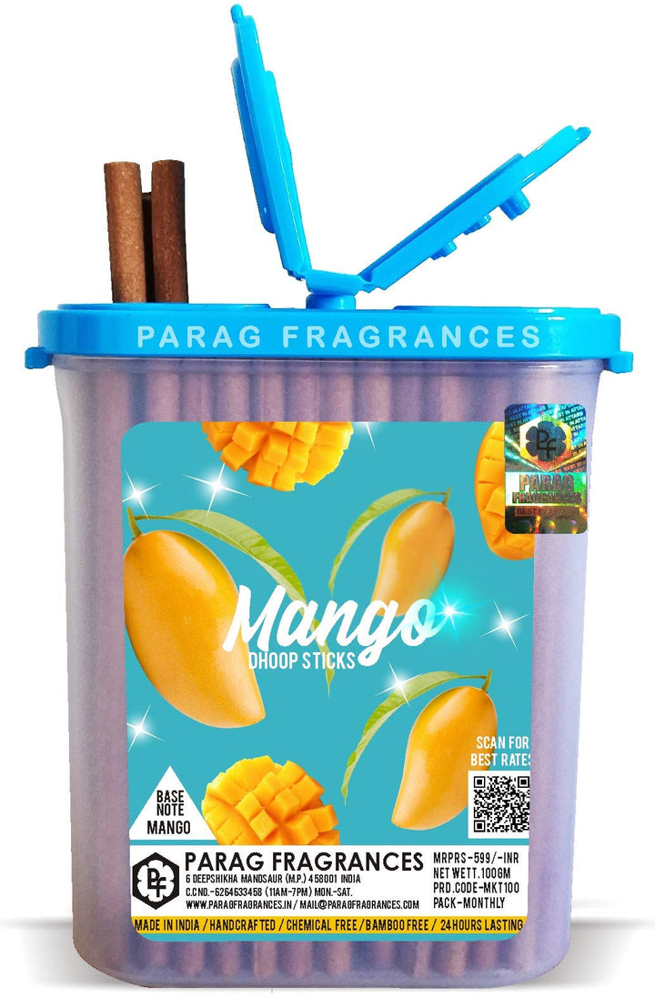 Parag Fragrances Mango Premium Dhoop Sticks 100gm Monthly Pack (No Charcoal, No Bamboo, Hand Crafted, Long Lasting Dhoop Sticks) Dhoop Sticks for Prayer