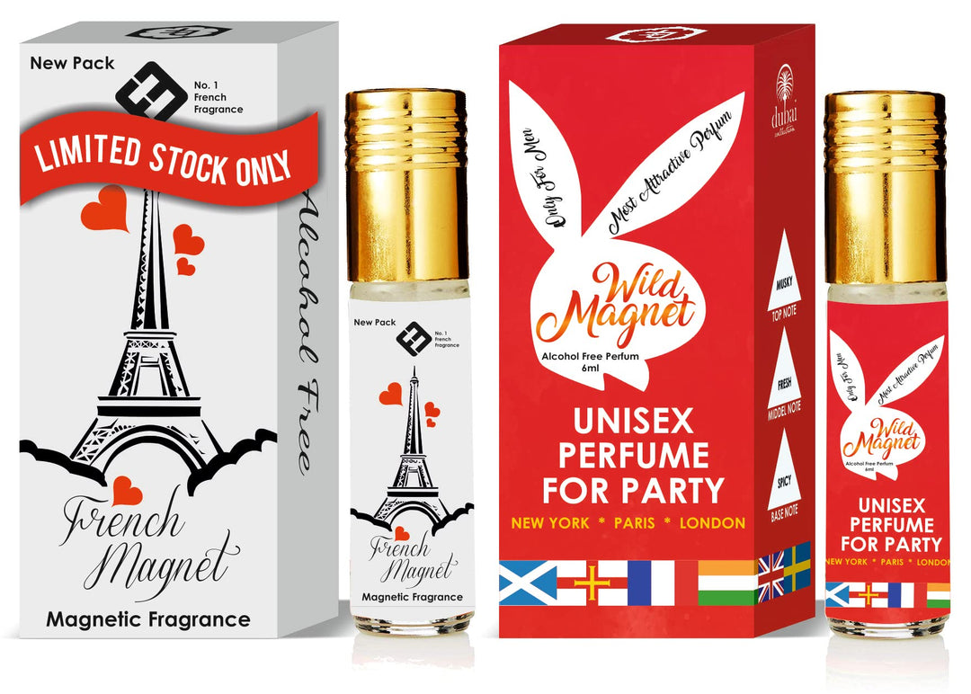 Parag Fragrances French Magnet & Wild Magnet (Unisex Alcohol Free Attar Perfume) Limited Stock/Offer Available Only For Some Time 6ml x 2pc / 12ml Attar For Men & Women/Party Fragrance