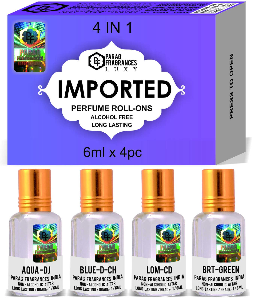 Parag Fragrances Top Attars Collection of India/Alcohol Free Attar Gift Pack
