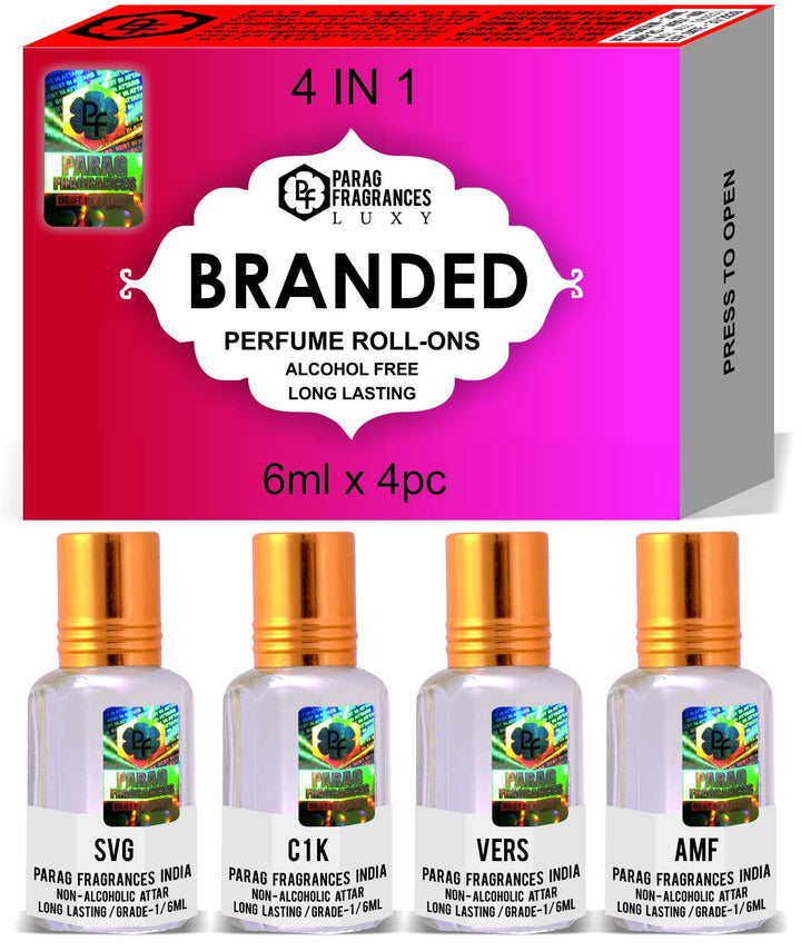 Parag Fragrances Attars Collection For Men 24ml (4pc x 6ml) Long Lasting Attar/Etra/Ittar (Branded 4 in 1)