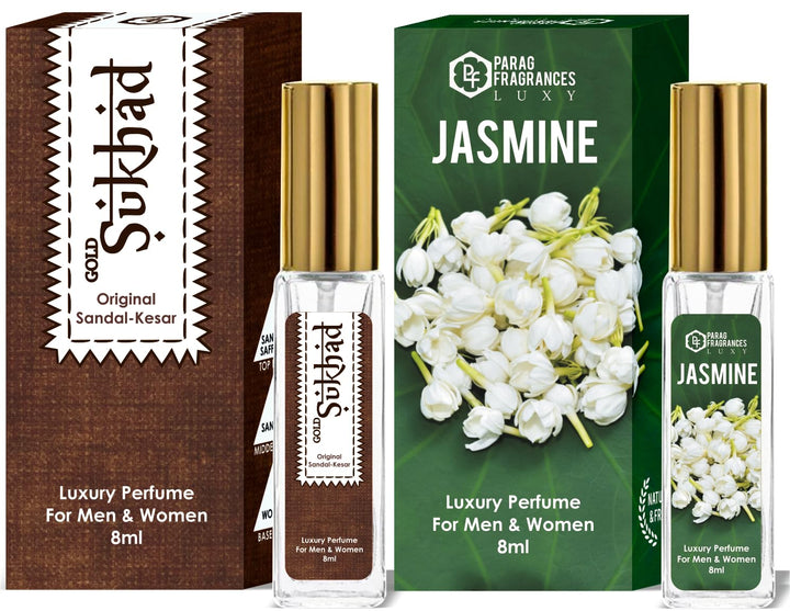 Parag Fragrances Mysore Sandal/Jasmine/Ruh Gulab Combo Pack of Long Lasting Perfume 8ml x 3 pc Total 24ml Perfume Spray For Men and Women