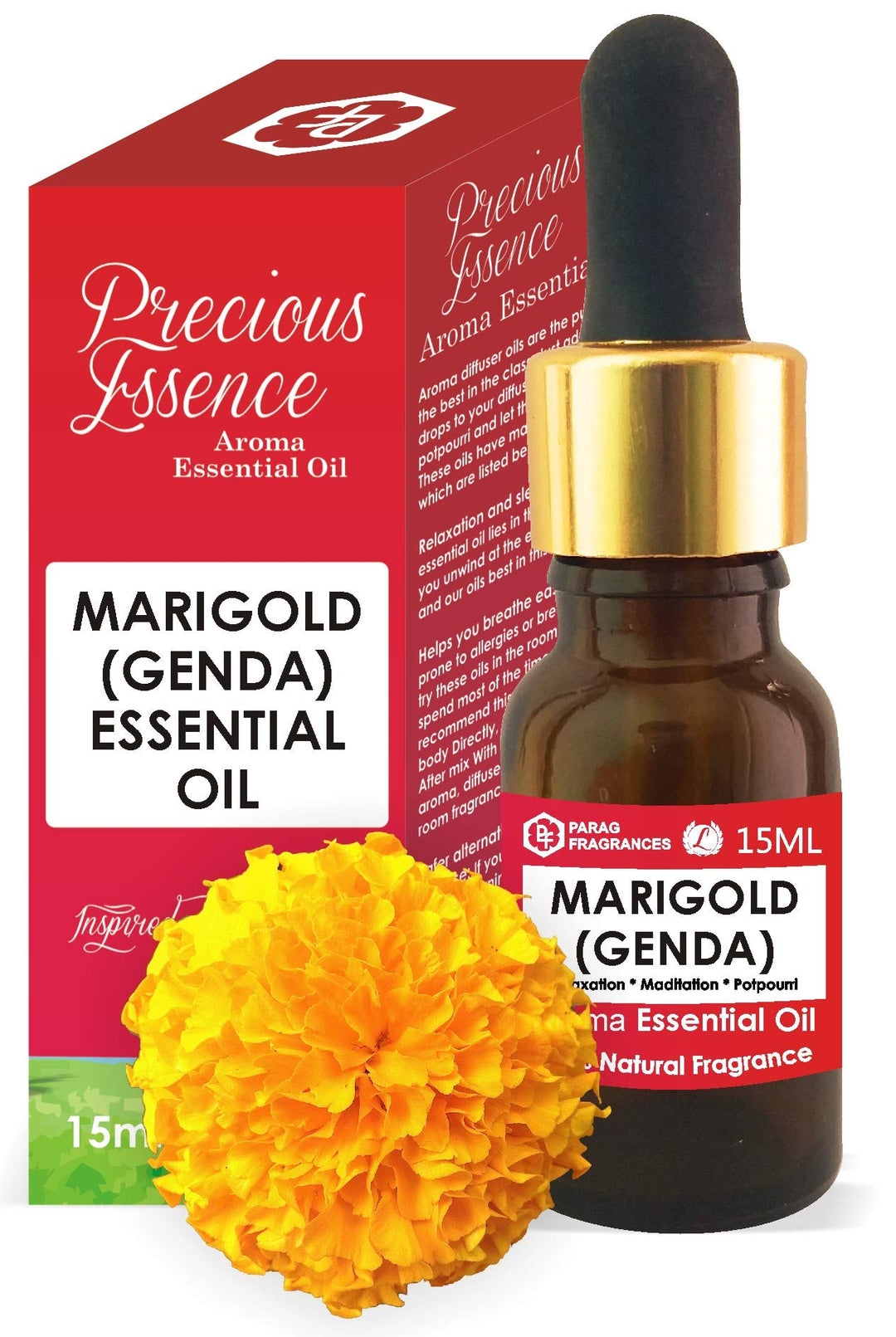 Parag fragrances Glass Marigold Essential Oil 15ml (Undiluted, Pure Natural Essential Oil for Aromatherapy, Relaxation, Meditation or Hair/Skin Treatment) - Beige