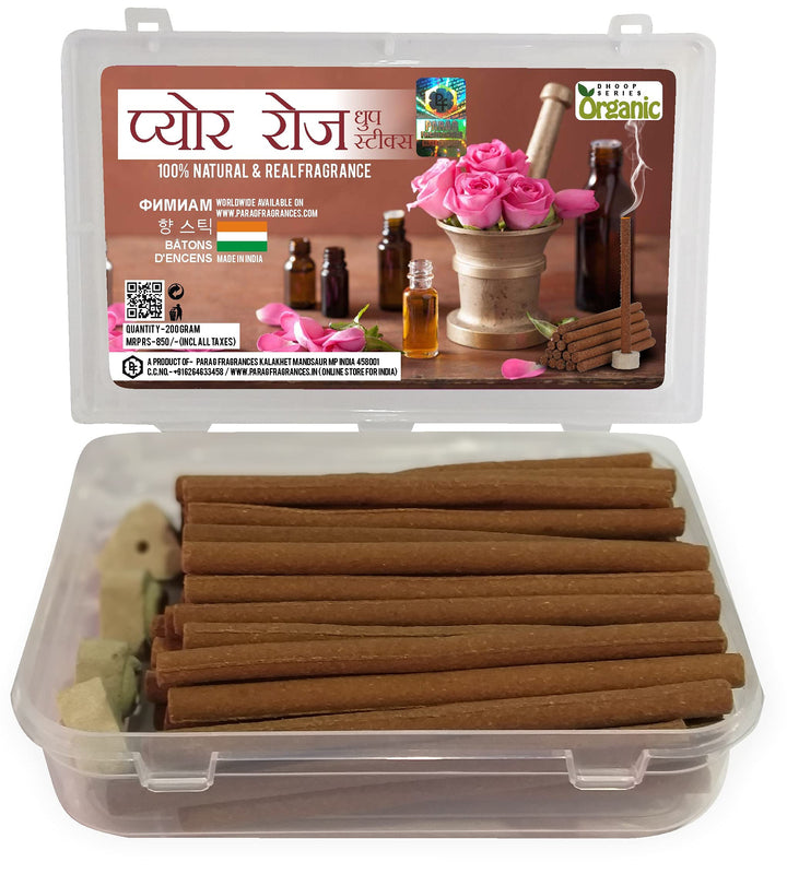 Parag Fragrances Organic Series Natural Dhoop Sticks 200 Grams (Rose)
