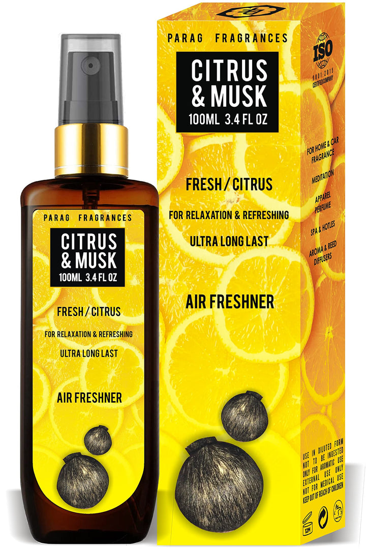 Parag Fragrances Citrus & Musk Essential Oil Room Spray Perfume For 24 Hours Freshness & Fragrance at Home/Spreading Positive Energy, Best For Relaxation, Air Freshener / 100ml