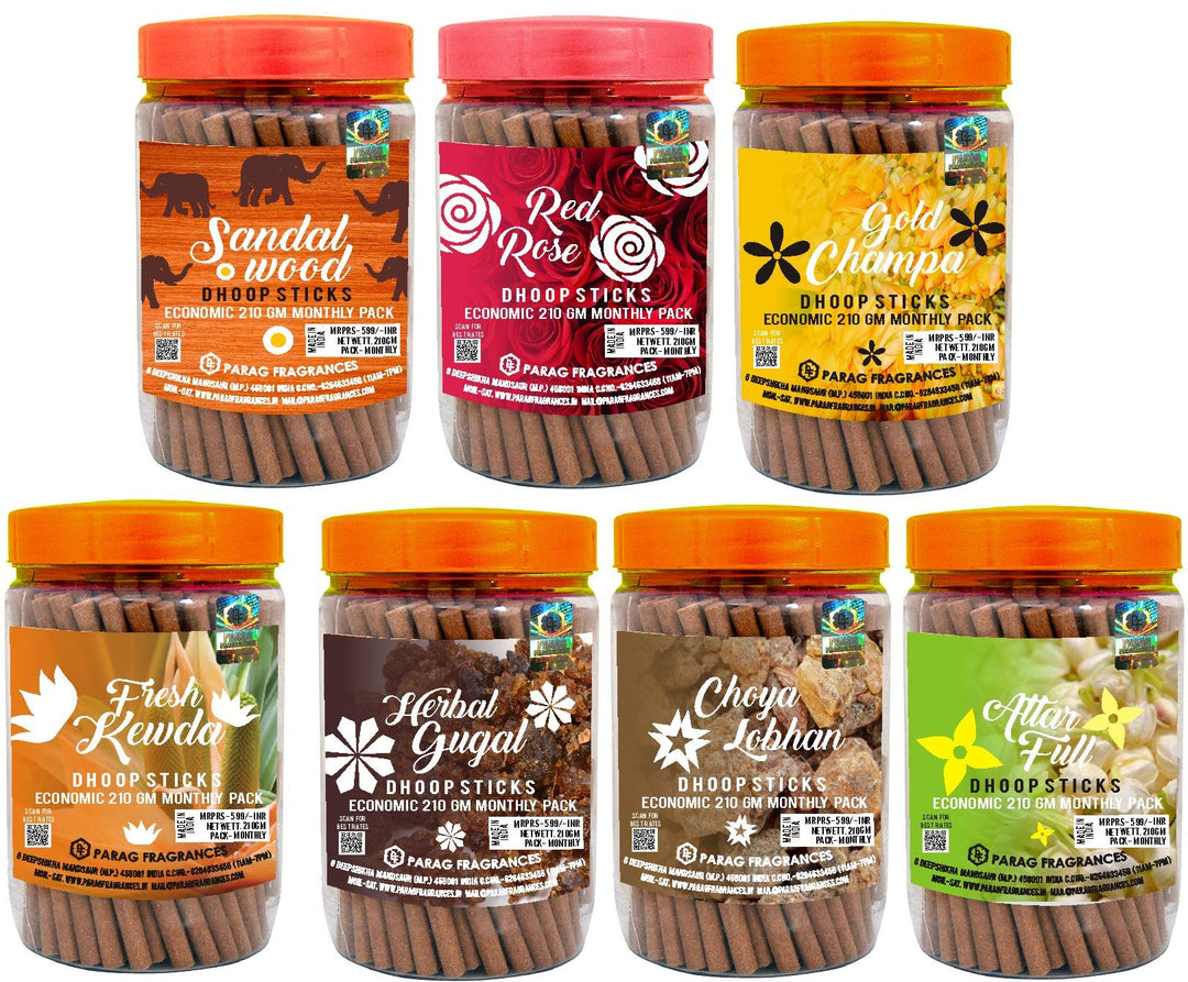 Parag Fragrances Astgandha Dhoop Sticks 50 Sticks Pack (Extra Dhoop Sticks with Combination of 8 Natural Fragrances - Sandalwood, Rose, Khus, Amber, Kesar, Kewda, Kasturi & Oudh)