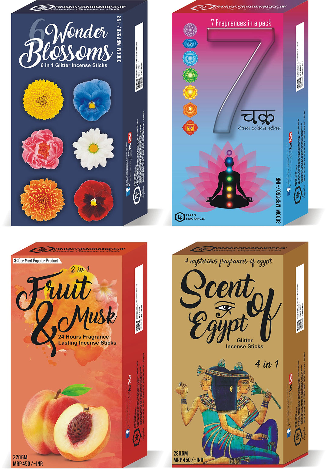 Parag Fragrances 6 Wonder Blossom Glitter Incense Sticks/Agarbatti Real Essential Oils (Pack of 6 x 50 Gm/Total 300 Gm) 24 Hours Fragrance Lasting Agarbatti for Pooja and Home Fragrance
