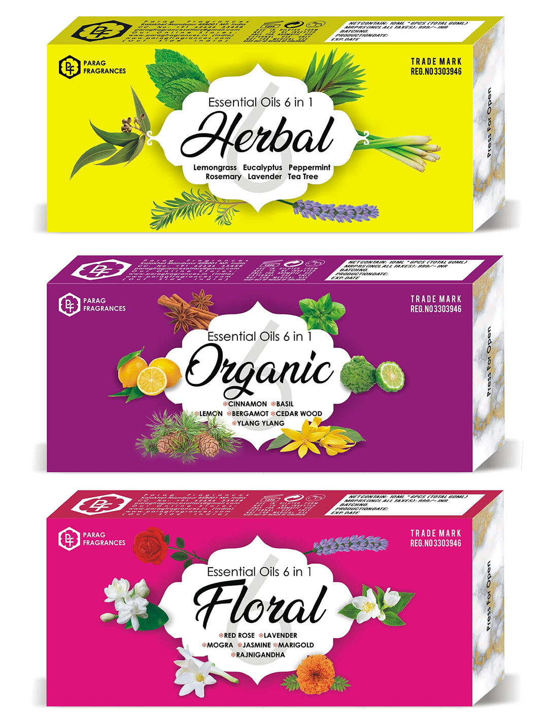Parag Fragrances Pure, Natural & Organic Essential Oils Set (Floral 6 in 1)